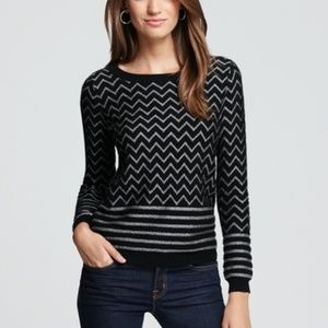 Joie Hideaki black and silver chevron and stripe wool sweater Size Medium